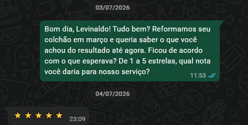 Cliente avalia a reforma do colchão com cinco estrelas no WhatsApp